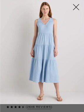 Quince 100% Organic Cotton Gauze Tiered Maxi Dress Ocean Breeze